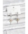 Zirkon Taşlı Gümüş Renk Pirinç Kutup Yıldızı Model Kadın Küpe