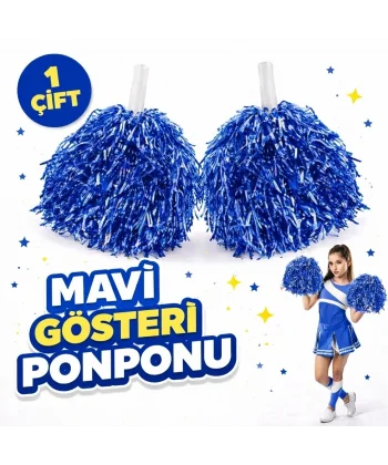 1 Çift ( 2 Adet ) Mavi Renk 23 Nisan 19 Mayıs 29 Ekim Okul Gösteri Ponponları