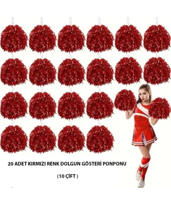10 Çift ( 20 Adet ) Kırmızı Renk 23 Nisan 19 Mayıs 29 Ekim Okul Gösteri Ponponları