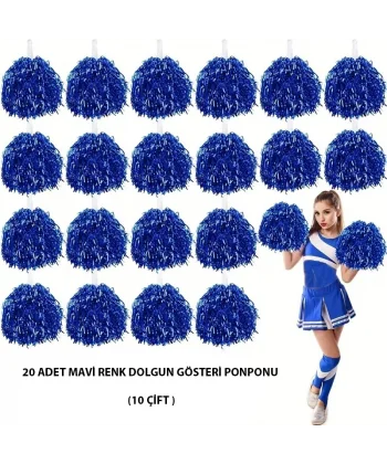 10 Çift ( 20 Adet ) Mavi Renk 23 Nisan 19 Mayıs 29 Ekim Okul Gösteri Ponponları