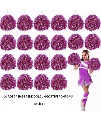 10 Çift ( 20 Adet ) Pembe Renk 23 Nisan 19 Mayıs 29 Ekim Okul Gösteri Ponponları