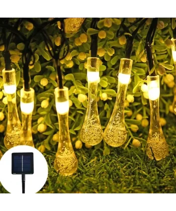 10 Led 2 Metre Sarı Kristal Su Damlası Güneş Enerjili Led Işık Solar Bahçe Ağaç Lamba Aydınlatması
