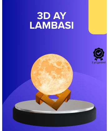 16 Renkli 3D Baskılı Ay Lambası Ahşap Standlı ve Uzaktan Kumandalı