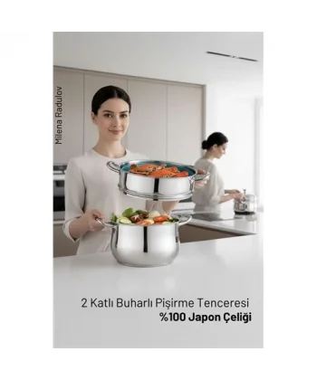 2 Katlı Japon Çeliği Buharlı Pişirme Tenceresi – Sağlıklı Yemek Sanatı