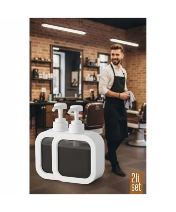 2 li Berber Sabunluğu – Modern Pompalı Dispenser | Sıvı Sabun Şampuan Losyon İçin 300 ml
