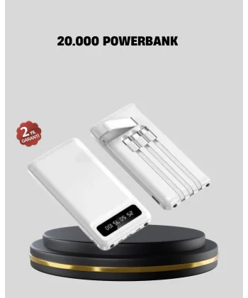 20.000 mAh 4 Çıkışlı LED Göstergeli Hızlı Şarj Powerbank