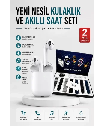 2025 Model Akıllı Saat ve 2.Nesil TWS Bluetooth Kulaklık Yüksek Ses Kaliteli