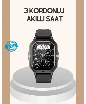 3 Kordonlu Akıllı Saat Uzun Pil Süreli