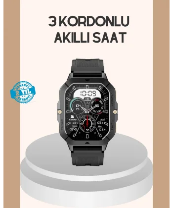 3 Kordonlu Akıllı Saat Uzun Pil Süreli