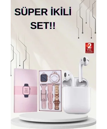 3 Kordonlu Dokunmatik Ekran Akıllı Saat ve 2.Nesil Kablosuz Bluetooth Kulaklık ANC/ENC