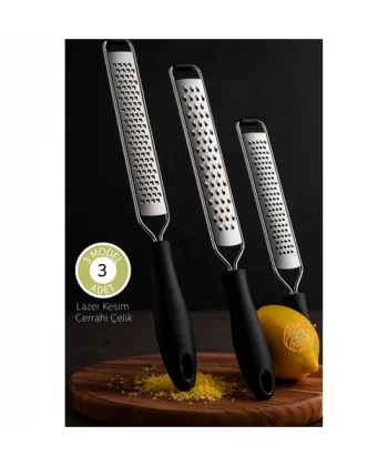 3lü Profesyonel Çelik Rende Seti: Limon Peynir Çikolata Zester - Lazer Kesim Cerrahi Çelik
