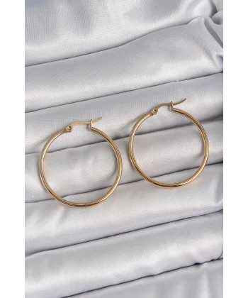 316 Çelik Gold Renk 33 mm Kadın Halka Model Kadın Küpe