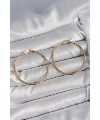 316 Çelik Gold Renk 43 mm Halka Model Kadın Küpe