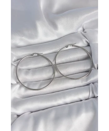 316 Çelik Gümüş Renk 53 mm Halka Model Kadın Küpe