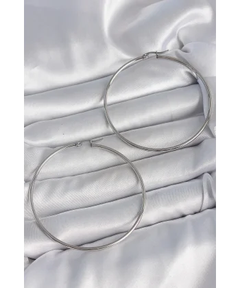 316 Çelik Gümüş Renk 63 mm Halka Model Kadın Küpe