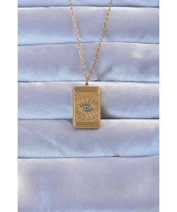 316L Altın Renk İşlemeli Nazarlı Göz Model Vintage Kolye