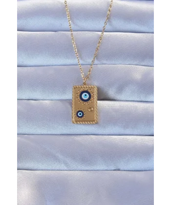 316L Altın Renk İşlemeli Nazarlı Vintage Kolye