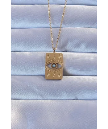 316L Altın Renk İşlemeli Nazarlı Vintage Kolye