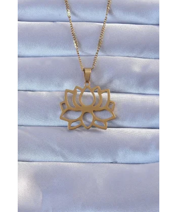 316L Altın Renk Lotus Kolye