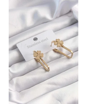 316L Çelik Altın Renk Geometrik Yonca Model Küpe