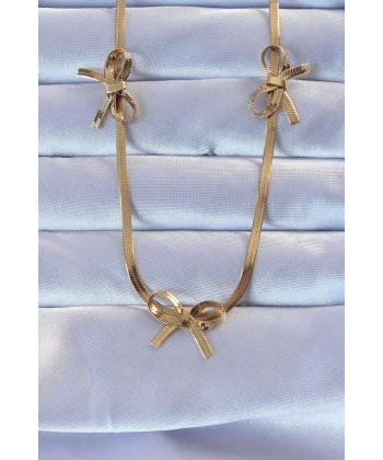 316L Çelik Altın Renk İtalyan Zincirli Fiyonk Kolye