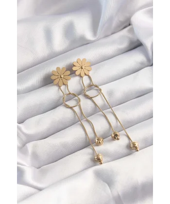 316L Çelik Altın Renk Sallantılı Düğüm Model Papatya Küpe