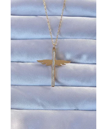 316L Çelik Altın Renk Zirkon Taşlı Mikail Kolye