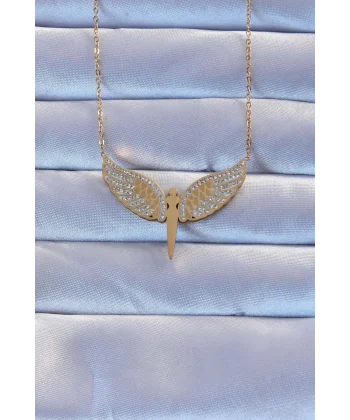 316L Çelik Altın Renk Zirkon Taşlı Mikail Kolye