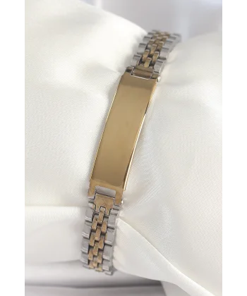 316L Çelik Gold Gümüş Renk Kalın Zincir Künye Model Erkek Bileklik