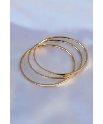 316L Çelik Gold Renk 3lü Ajda Model Kadın 60 mm Bilezik