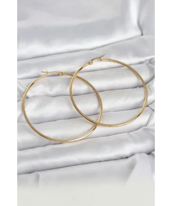 316L Çelik Gold Renk 60 mm Halka Kadın Küpe