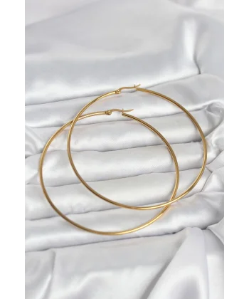 316L Çelik Gold Renk 80 mm Kadın Halka Küpe