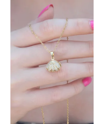 316L Çelik Gold Renk Açılır Midye Model Kadın Kolye