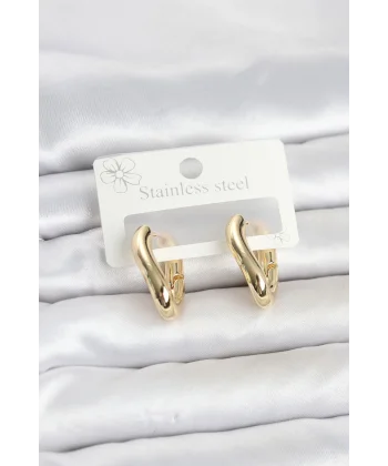 316L Çelik Gold Renk Asimetrik Halka Model Kadın Küpe