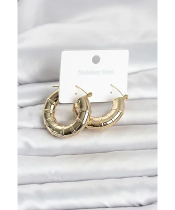316L Çelik Gold Renk Bambu Model Halka Kadın Küpe