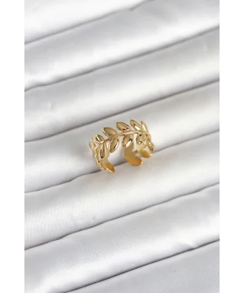 316L Çelik Gold Renk Başak Form Kadın Yüzük