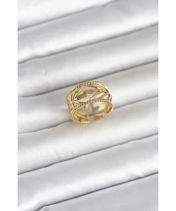 316L Çelik Gold Renk Başak Model Kadın Yüzük