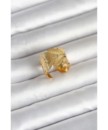 316L Çelik Gold Renk Başak Modeli Kadın Yüzük