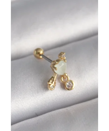 316L Çelik Gold Renk Beyaz Mineli Kalp Sallantı Zirkon Taşlı Tragus Piercing