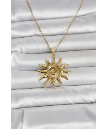 316L Çelik Gold Renk Bohem Güneş Model Kadın Kolye