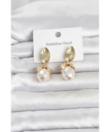 316L Çelik Gold Renk Çiçek Model Kadın Küpe