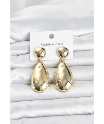 316L Çelik Gold Renk Damla Model Kadın Küpe