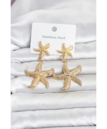 316L Çelik Gold Renk Deniz Yıldızı Model Kadın Küpe