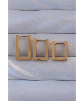 316L Çelik Gold Renk Dikdörtgen Küpe Seti