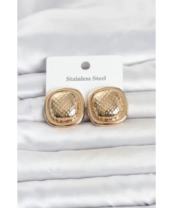 316L Çelik Gold Renk Düğme Model Kadın Küpe