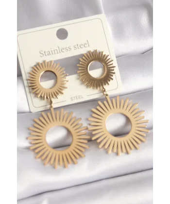 316L Çelik Gold Renk Güneş Model Kadın Küpe