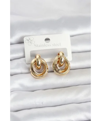 316L Çelik Gold Renk Halka Model Kadın Küpe