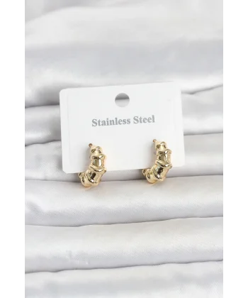316L Çelik Gold Renk Halka Model Kadın Küpe