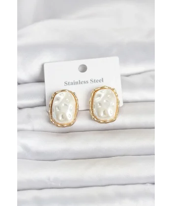 316L Çelik Gold Renk İnci Model Vintage Kadın Küpe