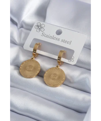 316L Çelik Gold Renk İşleme Detay Kadın Küpe